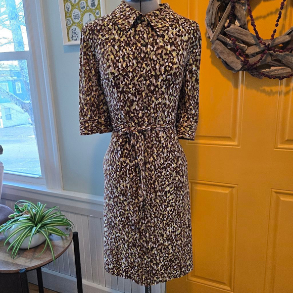 Liz Claiborne size 14 Stretch Flattering Belted Women's Dress Brown Green - Picture 1 of 4